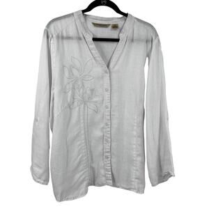 Ecologie‎ Woman White Sheer Long Sleeve Blouse Button 100% Linen Women's 2XL